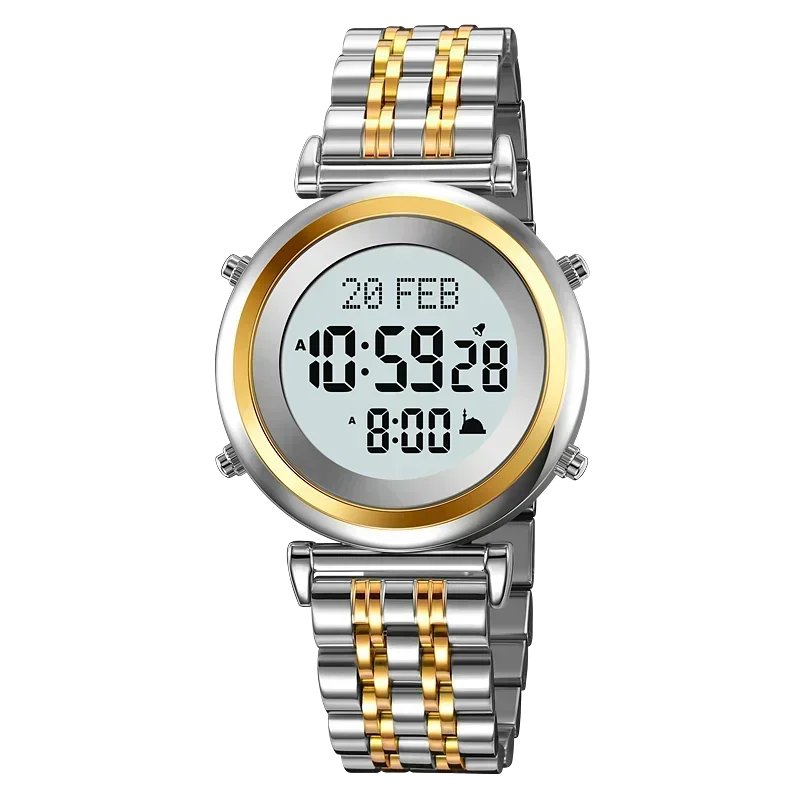 SKMEI 2139 Steel Muslim Azan Digital Watch Mens Back Light Waterproof  Wristwatch Prayer Qibla Compass Alarm Clock watch 1861