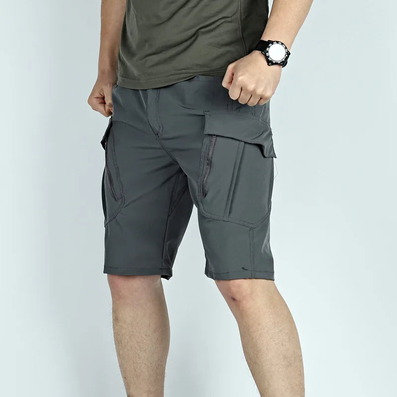 Men's Military Tactical Shorts Summer Outdoor Waterproof Casual Cargo Shorts Quick Dry Multi Pocket Elastic Work Trousers Male