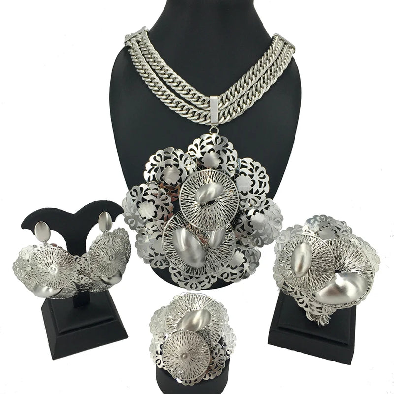 Woman Large Pendant Necklace Flower Banquet Wedding Party Accessories Brazilian Jewelry Set FHK13611