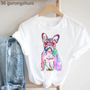 Frenchies In Love Animal Print T-Shirt Women'S Clothing French Bulldog Tshirt Femme Harajuku Kawaii Clothes Dog Lover T Shirt
