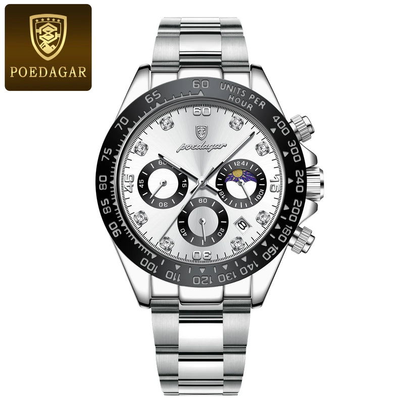 POEDAGAR Luxury Watch For Men High Quality Luminous Waterproof Chronograph Men's Watch Stainless Steel Men Quartz Watches Reloj