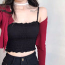 Hikigawa With Pleated Y2k Top Underwear Women Tube Tops Sexy Solid Spaghetti Straps Backless Paded Camisole Tank Top Mujer