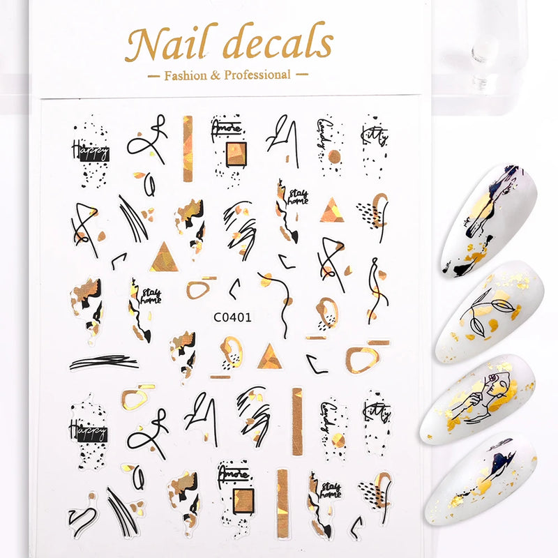 1 Pc Nail Strip Stickers Black/Gold/Rose Gold/Silver Metal Strip Tape Nail Art Adhesive DIY Foil Tips Nail Sticker Decals NK11