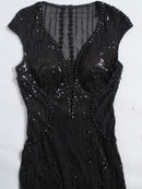 Sexy black maxi summer sequin dress women elegant luxury birthday prom wedding party dress ladies long evening dresses vestidos