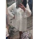 New Elegant V-neck Loose  Embroidery Party Dress Fashion Hollow Solid Lace Dress Women Sexy Ladies Dresses Casual Vestidos 27725