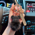 Luxury Handmade Craft Bear Keychain Mink Hair Anti-lost Number Plate Rhinestones Key Chain Lady Charm Bag Car Key Chain Gift