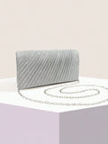 Women Fold Glitter Handbag Shiny Envelope Evening Bag Ladies Pleated Silver Clutch Chain Wedding Party Mini Long Purse XA12ZD