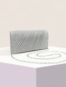 Women Fold Glitter Handbag Shiny Envelope Evening Bag Ladies Pleated Silver Clutch Chain Wedding Party Mini Long Purse XA12ZD