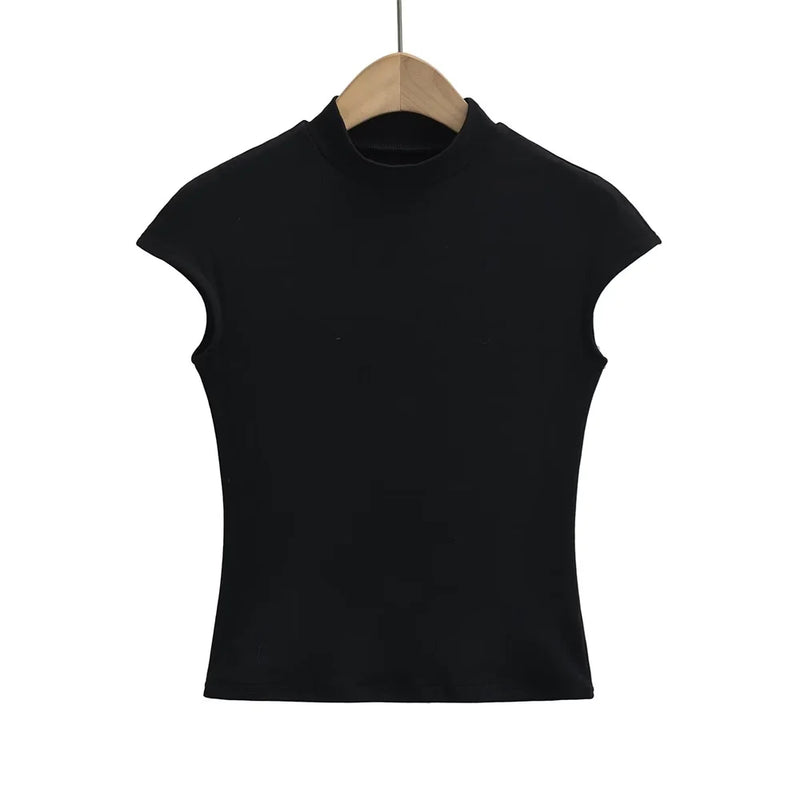 Taop&Za 2024 Spring New Product Women's Fashion Versatile Half High Collar Small Flying Sleeves Slim Fit Top
