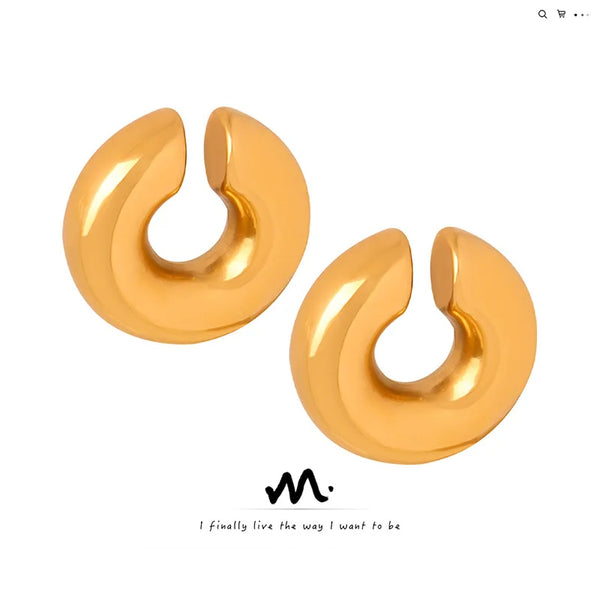 Fashion Commuter Niche Ins Style Elegant Minimalist Glossy Simple Stainless Steel Gold Plated round Ear Clip as Women Gift