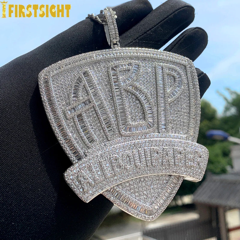 New Iced Out Bling CZ Letter Cross Pendant Necklace Various Design 5A Zircon Two Tone Color Badge Charm Men's Hip Hop Jewelry
