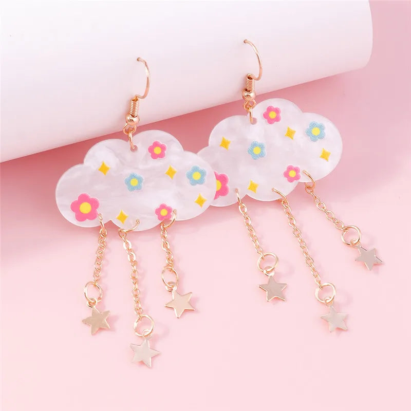 Aihua Acrylic Rain Clouds Earrings Long Tassel Rain Star Pendant Earrings Handmade Cute Cloud Earrings New In Jewelry Gifts