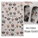 3D Snake Laser Stickers for Manicure Black Gold Abstract Leaves Luxury Nail Art Adhesive Slider Polish Decor Decals SASW-SJ