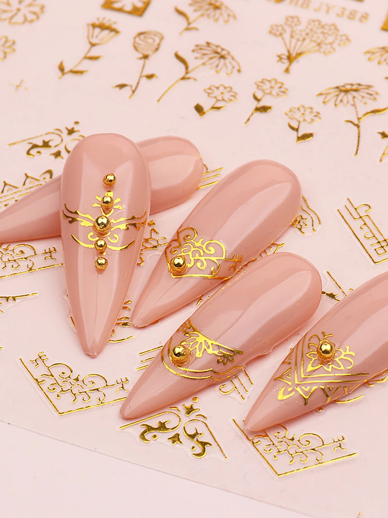 12pcs Nail Stickers Flower Leaf Lace Design Geometry Line Nail Art Sliders Manicure Polish Decal Wrap Decorations Wholesale