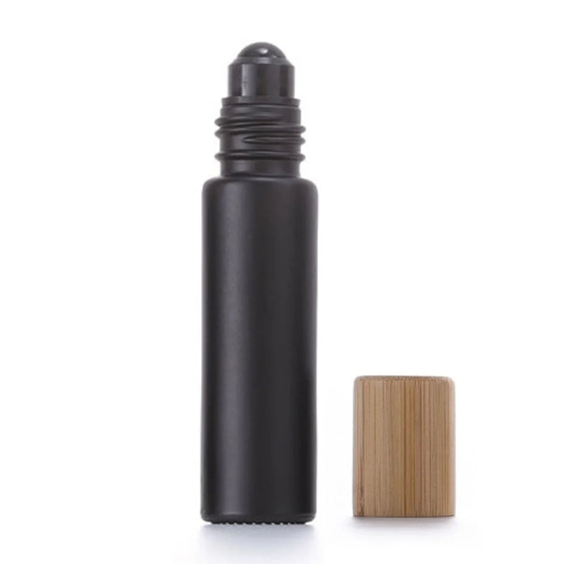 1X 10X 5ML 10ML Glass Black Roll On Bottle Essential Oil Natural Obsidian Ball Roller for Perfume Aromatherapy Refillable Bamboo