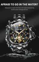 OUPINKE 3240 Automatic Watches Men 44mm Large Dial Tungsten Steel Strap Skeleton Flywheel Mechanical Watch for Men Luxury Watch