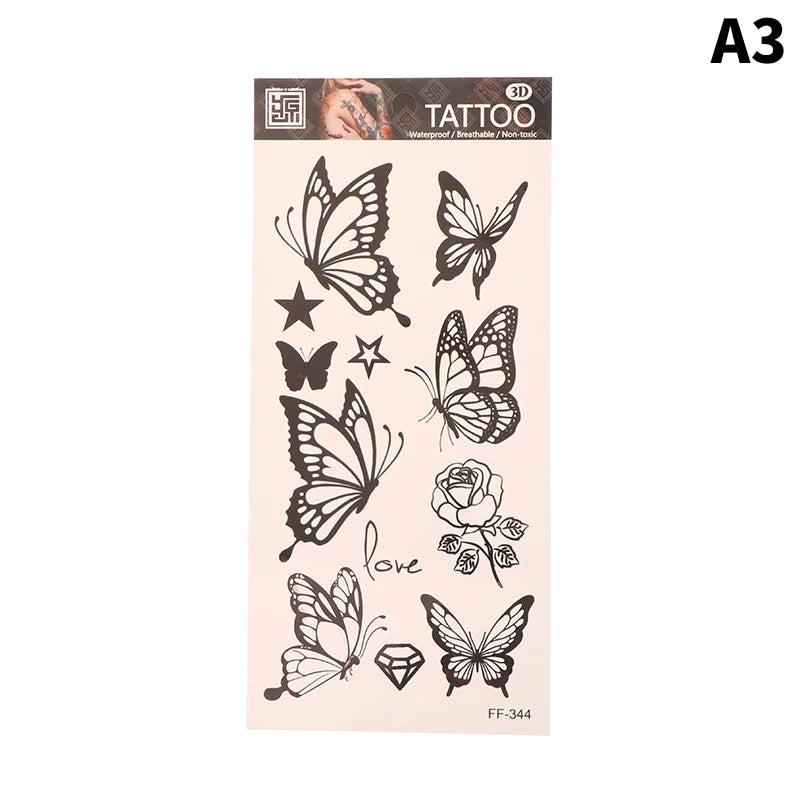 1Sheet Waterproof Temporary Tattoo Sticker 3D Butterfly Theme Fake Tattoo for Women Body Leg Arm Art