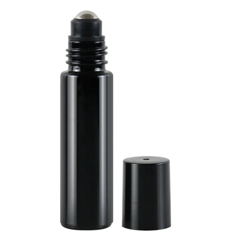 1X 10X 5ML 10ML Glass Black Roll On Bottle Essential Oil Natural Obsidian Ball Roller for Perfume Aromatherapy Refillable Bamboo