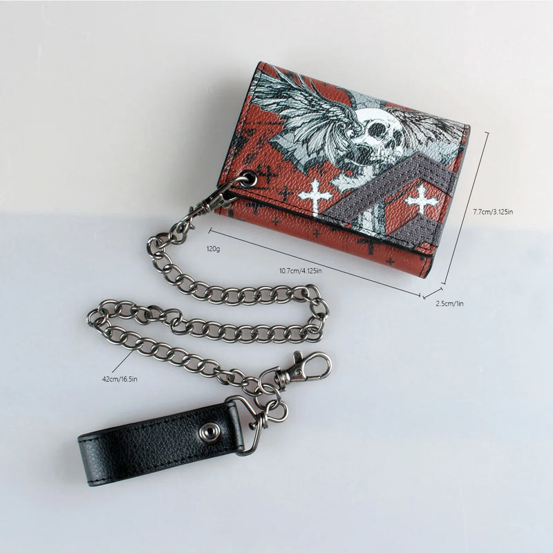 Men's Skull Cross Chain 3 Fold Men's Wallet, Creative Wallet, Christmas And Halloween Gift For Men