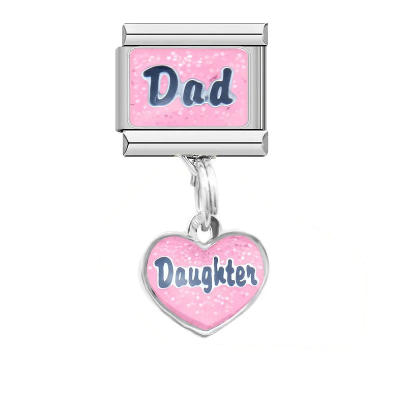 Hapiship 2024 Fashion Mum Dad Mother Daughter Sun Charm Italian Links  Fit 9mm Bracelet Stainless Steel DIY Making Jewelry DJ096