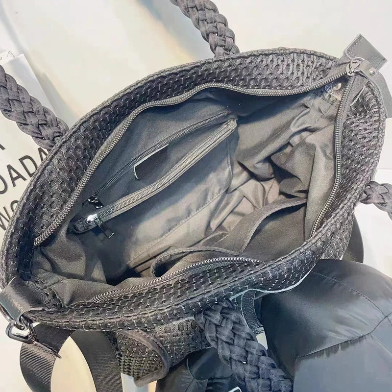 Women's shoulder casual large handbag mesh fabric cowhide large capacity commuting bag crossbody large doll bag For Women ladies