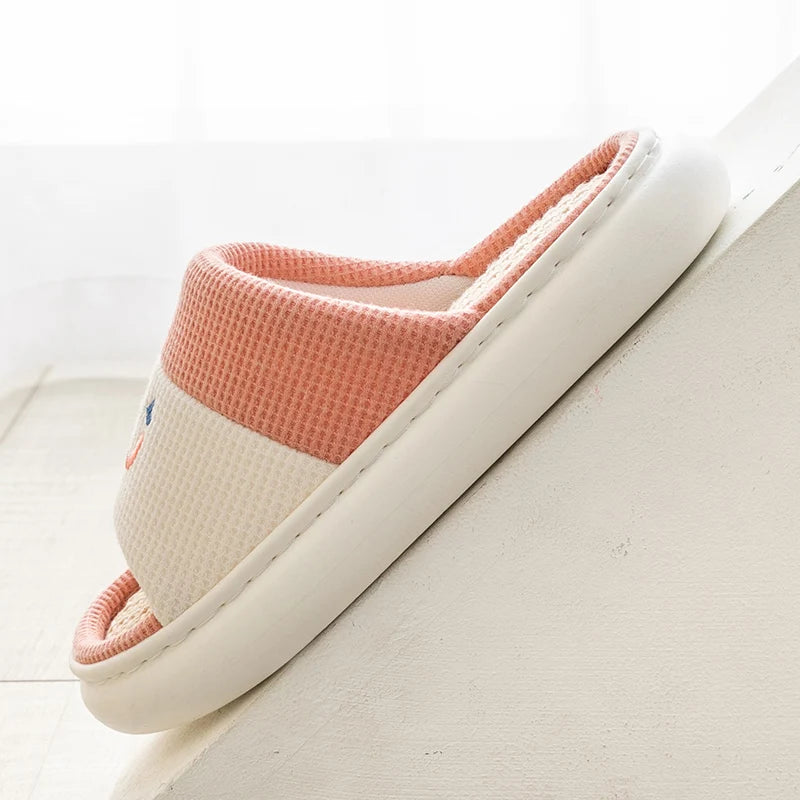 Women's Slippers Comfortable Soft Thick Sole Four Seasons Indoor Linen Slippers Soft Sole Anti Slip Couples's Home Slippers 2024