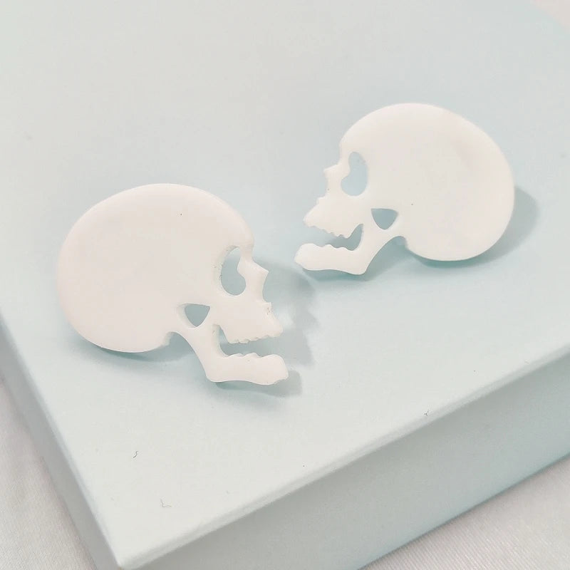 KUGUYS Halloween Skull Stud Earrings For Women Black White Red Acrylic Fall Jewellery Accessories for Horror Party