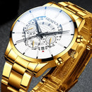 Luxury Hollow Out Men's Watches Fashion Business Calendar Blue Stainless Steel Mesh Belt Analog Quartz Watch Relogio Masculino