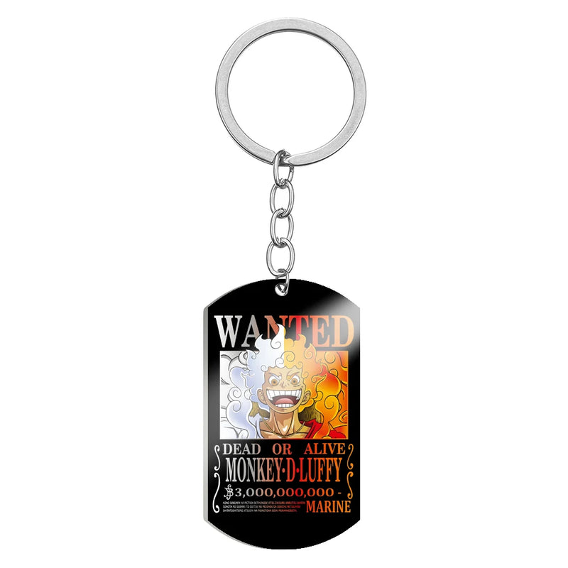 Stainless Steel Anime Keychain One Piece Luffy Ace Blackbeard Wanted Metal Key Holder Pendants Key Chains Souvenir Trinket Gift