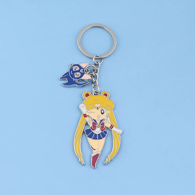 Anime Star Moon Metal Keychain Cosplay Tsukino Usagi Luna Cat Sailormoon Props Key Chain Pendant Keyring Jewelry Bag Ornament