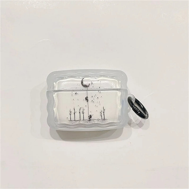 Cute Cartoon Wave Lovers Cover For Apple Airpods Pro 2nd Fashion Smile Heart Earphone Protector Cases for Airpods 1 2 3 Keyring