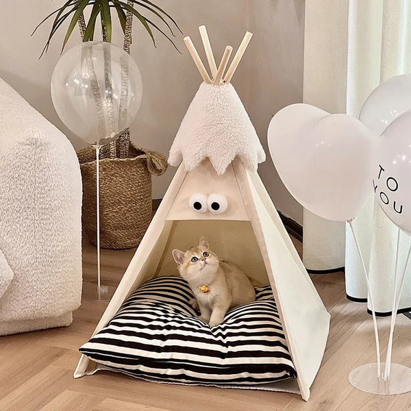 Pet Tent House Cat Bed Portable Teepee With Thick Cushion And 6 Colors Available For Dog Puppy Excursion Outdoor Indoor