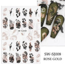 3D Snake Laser Stickers for Manicure Black Gold Abstract Leaves Luxury Nail Art Adhesive Slider Polish Decor Decals SASW-SJ