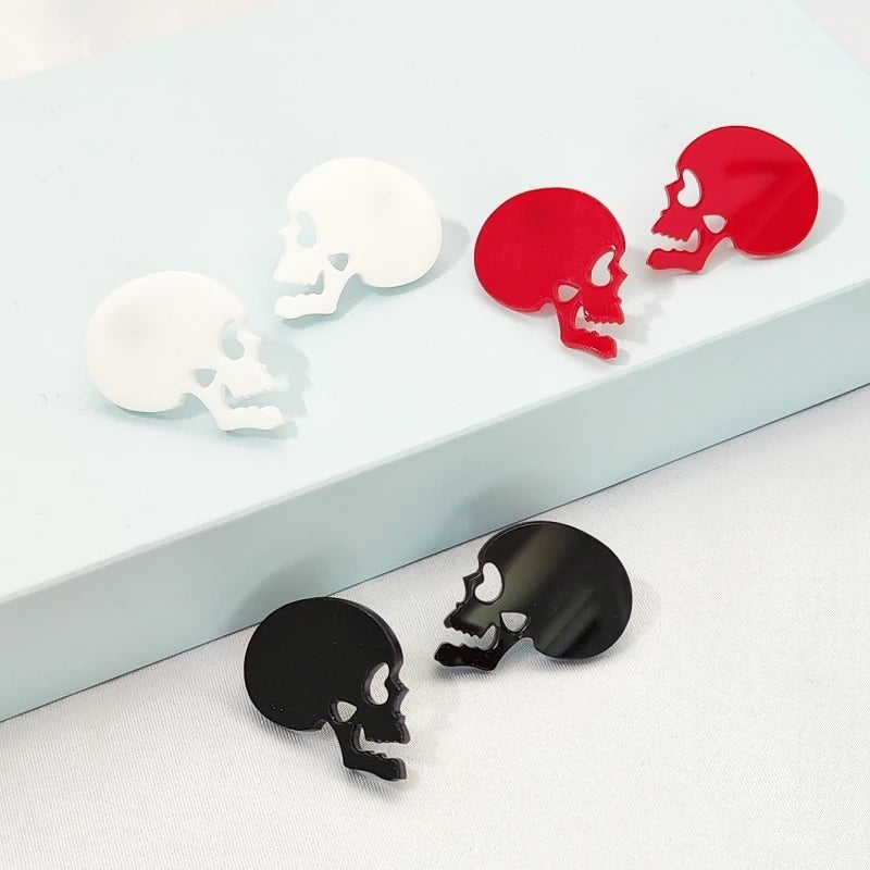 KUGUYS Halloween Skull Stud Earrings For Women Black White Red Acrylic Fall Jewellery Accessories for Horror Party