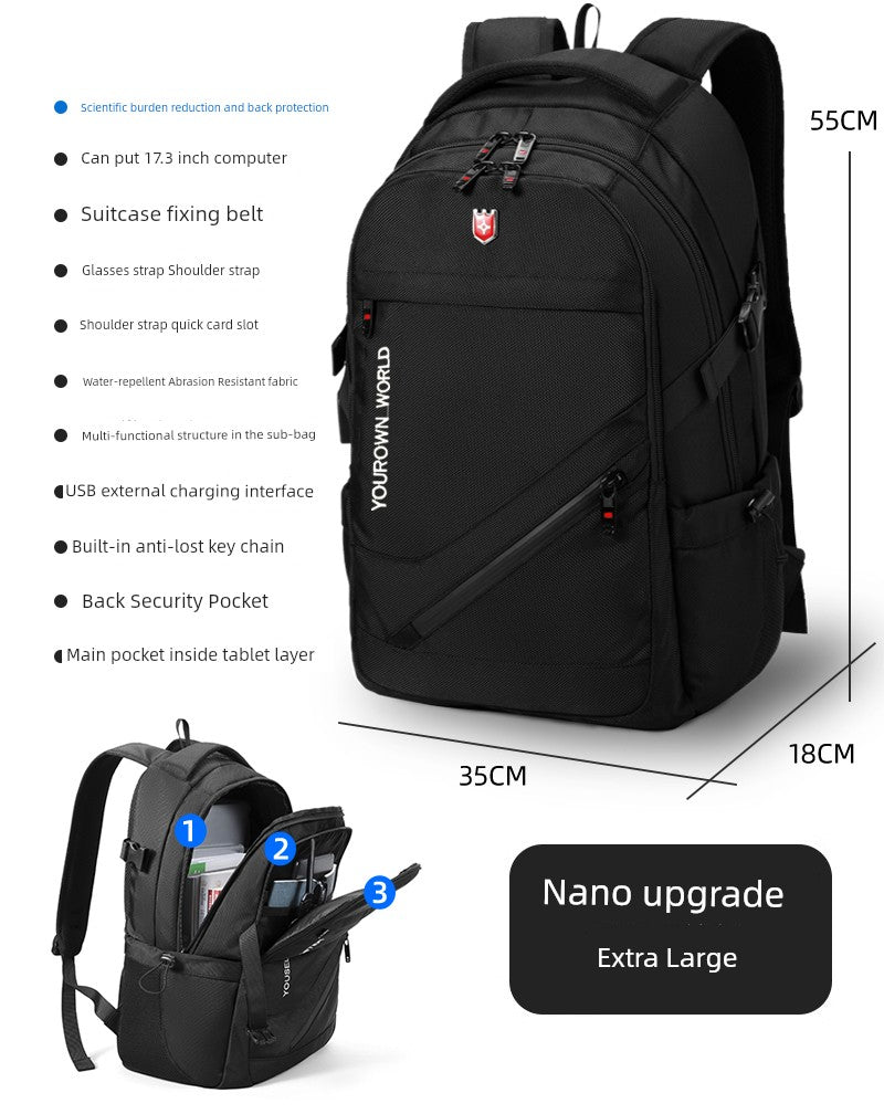 Backpack Men Large Capacity Business Travel Bag Computer Backpack Hiking Backpack Junior High School College Students Schoolbag New Travel