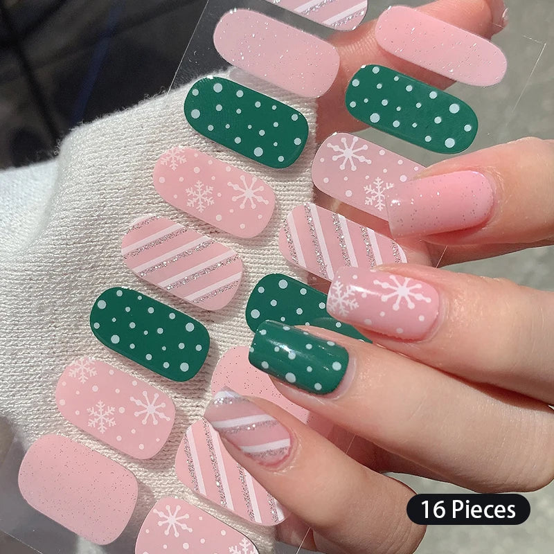 New 16 Strips Autumn Nail Stickers Full Cover Nail Patch Leopard Print 3D Nail Stickers Nail Polish Strips DIY Nail Art Making