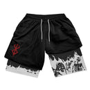 Berserk Anime Gym Shorts Men Fitness Sacrifice Print Y2K Performance Shorts 2 in 1 Quick Dry Athletics Short Pants Summer Male