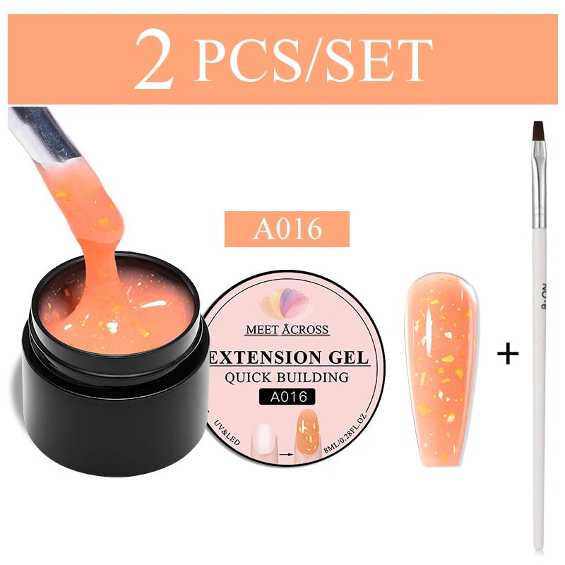 طقم طلاء أظافر 2/3 قطع شفاف أبيض وردي ذهبي لامع سريع البناء جل طلاء أظافر بالأشعة فوق البنفسجية LED غراء أظافر أطراف أظافر طقم تمديد