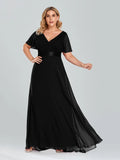 Women's Plus Size Evening Dress Long Simple Elegant V Neck Ruffled Chiffon Formal Wedding Party Dress Bridesmaid Dress Ballgown