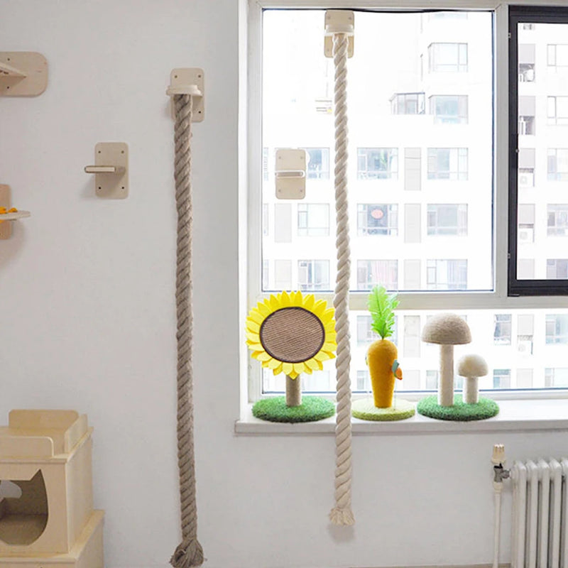 140cm Sisal Rope Cat Climber Tree Wall Mounted Scratching Post Interactive Play Toys Jungle Gym for Indoor Cats Pet Furniture