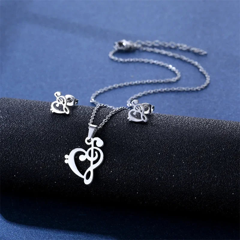 Stainless Steel Jewelry Sets EKG Heartbeat Music Note Necklaces &  Earings Set Nurse Doctor Medical Stethoscope Wave Couple Gift