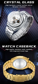 MINI FOCUS 0601 Multifunctional Unique design Quartz Watch for Men Calendar Luminous Stainless Steel Strap Bull Head Mens Watch