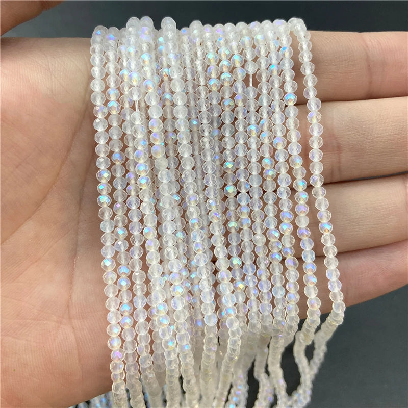 Purple Gem Beads Small Round Faceted Crystal Stone Beads Amethysts Crystal Mica Loose Beads For Jewelry Making DIY Necklace 15"