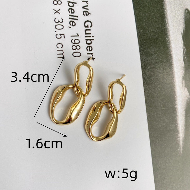 Exaggerated Irregular Metal Gold Color Chain Personality Pendant Earring for Women Punk Sweet Jewelry Wholesale Christmas Gift