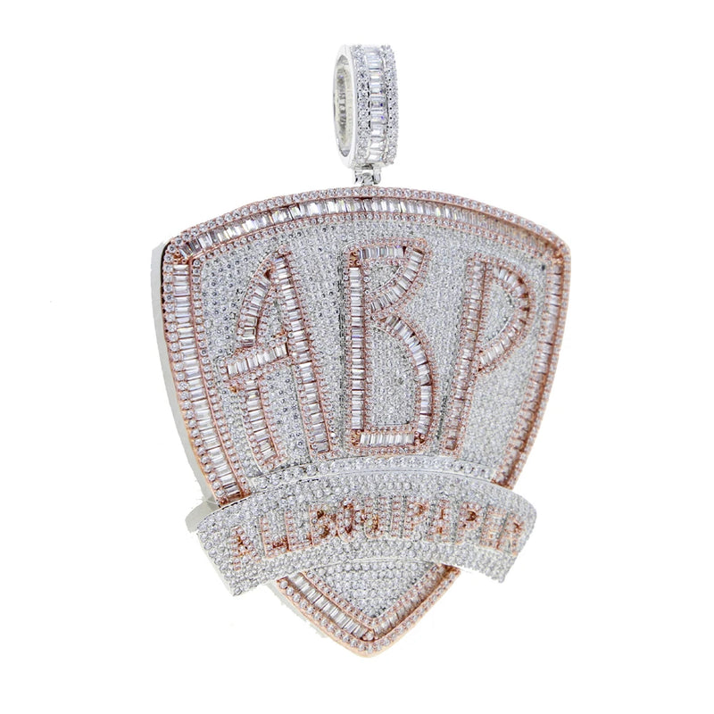 New Iced Out Bling CZ Letter Cross Pendant Necklace Various Design 5A Zircon Two Tone Color Badge Charm Men's Hip Hop Jewelry