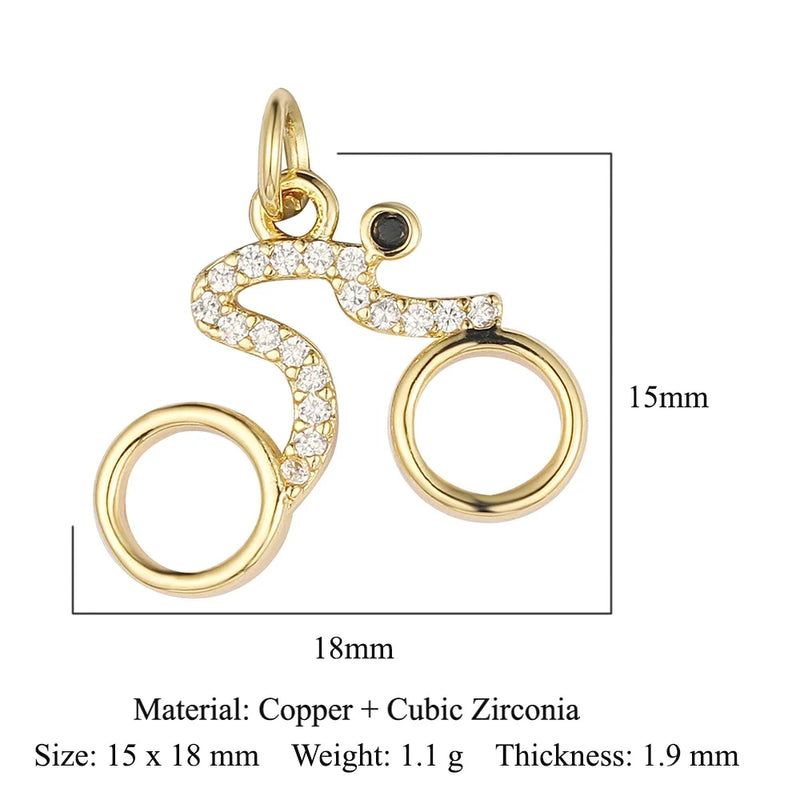 Fashion Cat Horseshoe Copper CZ Cycling Charm Wholesale Bear Butterfly Racket Pendant For Bracelet Necklace Making