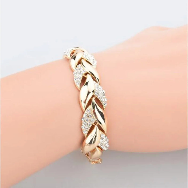 Luxury Love Braided Leaf Bracelet Charm Crystal Wedding Bracelets For Women Anniversary Valentines Day Gifts Aesthetic Jewelry