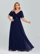 Women's Plus Size Evening Dress Long Simple Elegant V Neck Ruffled Chiffon Formal Wedding Party Dress Bridesmaid Dress Ballgown