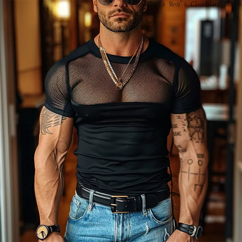 Mesh See-through Men's Shorts Casual Sports Men's Shorts Male Fitness Sexy See-through Shorts Black Sportswear Men's Trousers