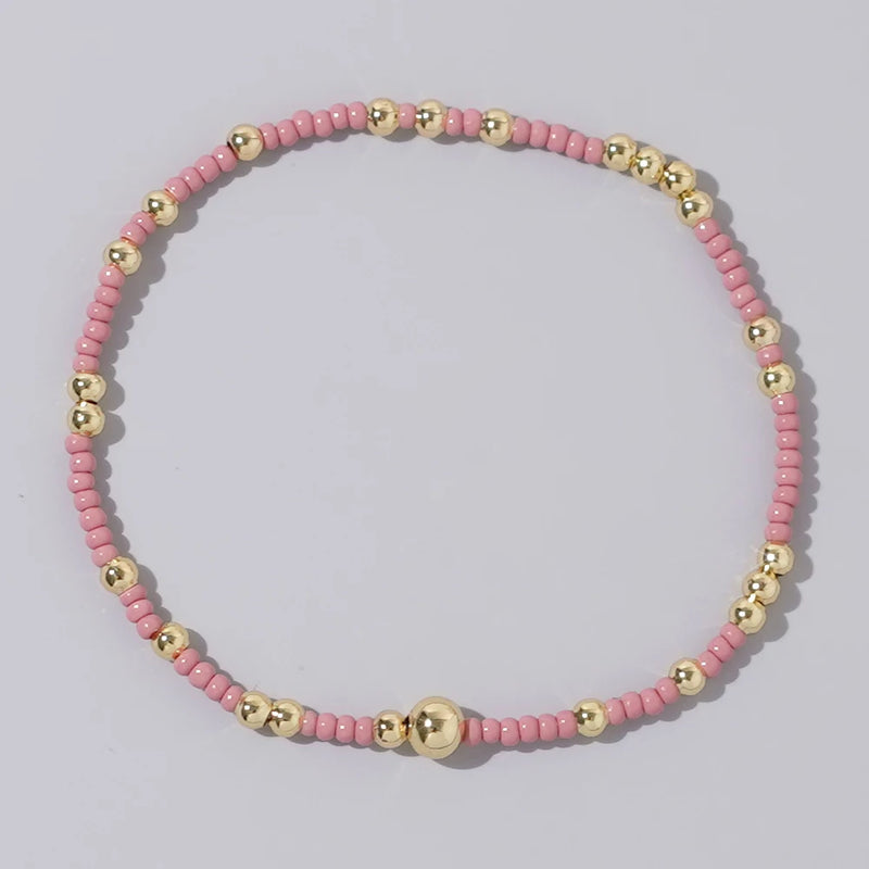 1pc Beach Vocation Themed Mixed Color Design 18K Gold Plated Copper & Bead Bracelet Cute & Luck For Festival Jewelry Gift